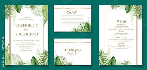 Tropical banner background with realistic summer leaves