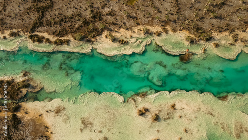 Los Rapidos Lagoon in Bacalar, Mexico. Aerial View