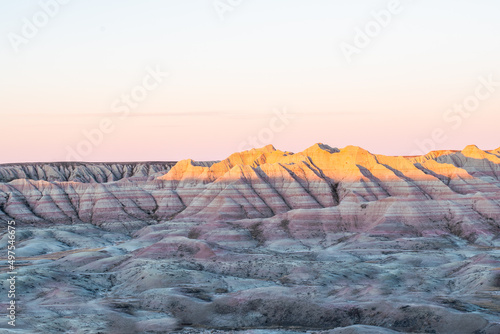 Scenic view of the Badlands National Park at sunrise photo