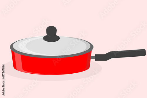 red saucepan stewpan for cooking new metal with lid kitchen item vector