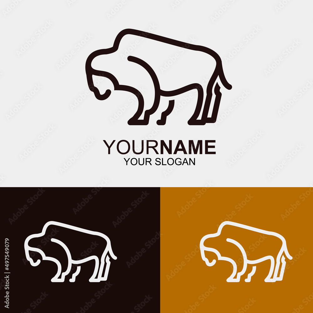 Bison line type logo design symbol illustration