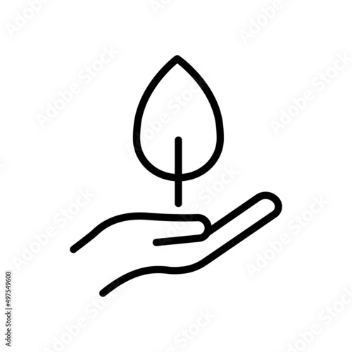 Leaf icon with hand. suitable for ecology symbol. line icon style. simple design editable. Design template vector