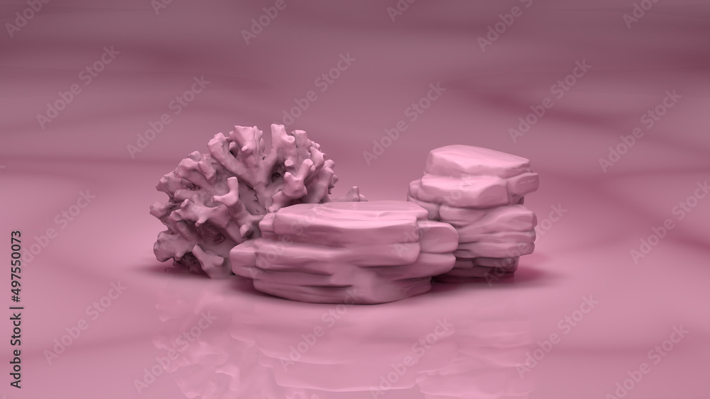 Pink 3D podium rock display with pink coral shadows and reflections product summer background display pastel cosmetic platform stage cosmetic beauty product promotion mockup Summer Minimal 3d render Pink 3D podium rock display with pink coral shadows and reflections product summer background display pastel cosmetic platform stage cosmetic beauty product promotion mockup Summer Minimal 3d render