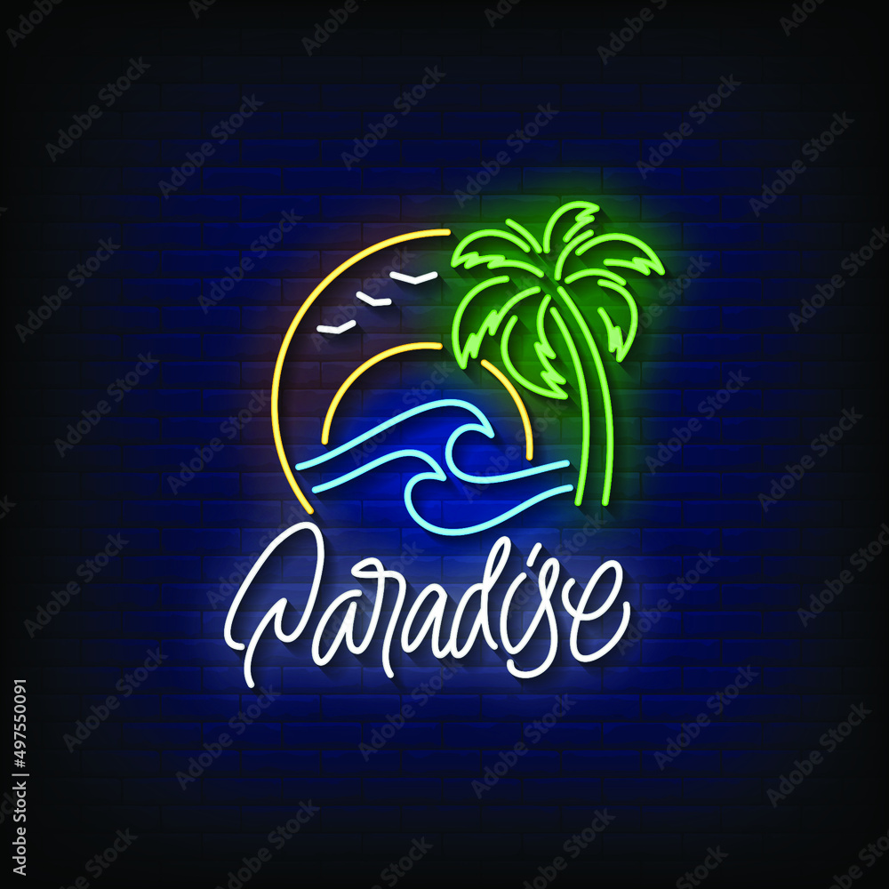 Obraz premium Paradise Neon Signs Style Text Vector