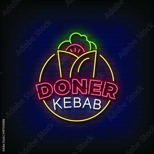 Doner Kebab Neon Signs Style Text Vector