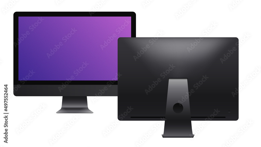 Mobile Personal Computer. Front and Rear view, new Model 2020. Realistic Mockup on White Background. Vector illustration Mobile Personal Computer. Front and Rear view, new Model 2020. Realistic Mockup on White Background. Vector illustration