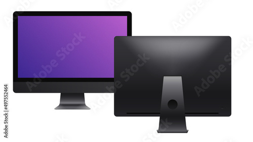 Mobile Personal Computer. Front and Rear view, new Model 2020. Realistic Mockup on White Background. Vector illustration