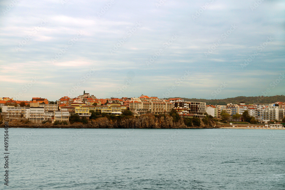 view from the sea on the city of Sozopol Bulgaria
