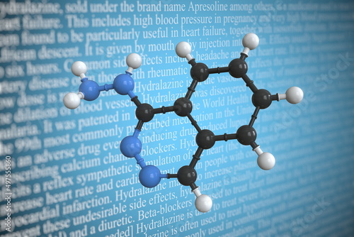 Molecular model of hydralazine, 3D rendering