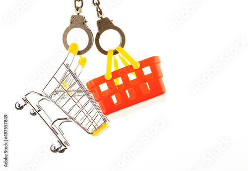 image of basket trolley handcuffs white background