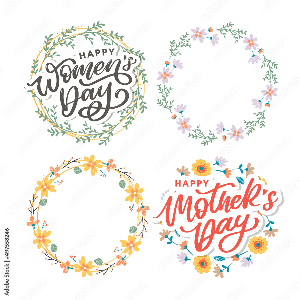 Naklejka premium Happy Mothers Day lettering. Handmade calligraphy vector illustration. Mother's day card with flowers