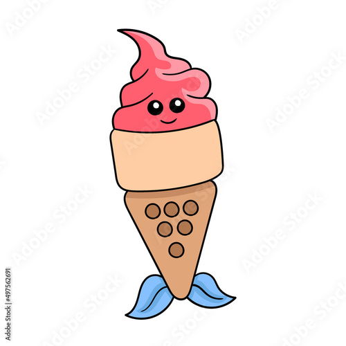 funny faced fish ice cream, doodle icon image kawaii
