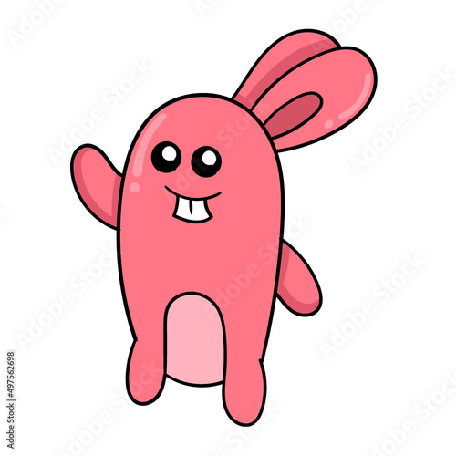 red bunny standing cute, doodle icon image kawaii