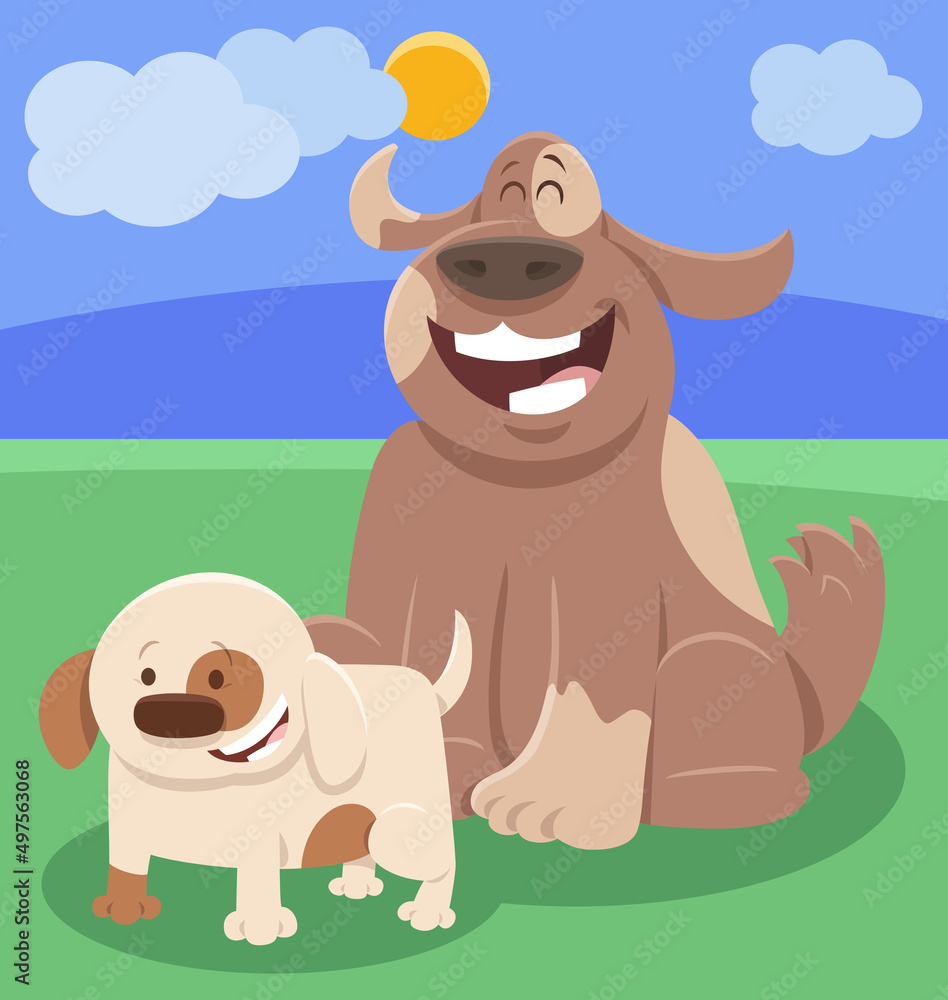 Obraz premium cartoon dog animal character with cute little puppy