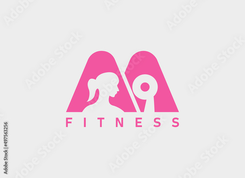 Initial Letter A A Logo. Pink Letter with Negative Space Women and Barbell Icon inside. Usable for fitness, Sport and Business Logos. Flat Vector Logo Design Template Element.