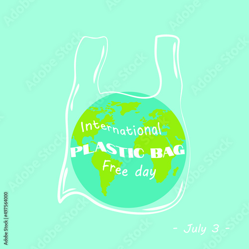 Concept of global pollution. Earth globe on plastic polythene bag. World environment day. International Plastic Bag Free Day. Earth day.
