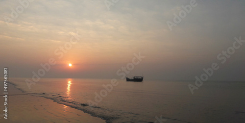 Sunrise on seashore at Kuakata sea beach, Bangladesh