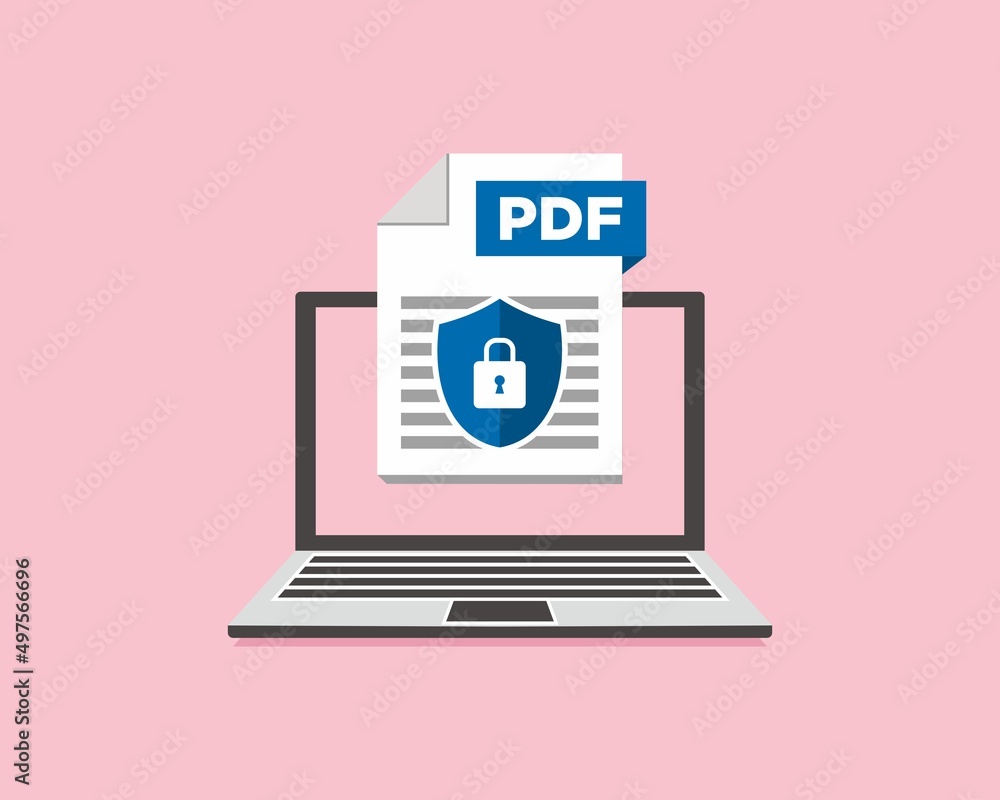 Security PDF icon file with label on laptop screen document concept Security PDF icon file with label on laptop screen document concept