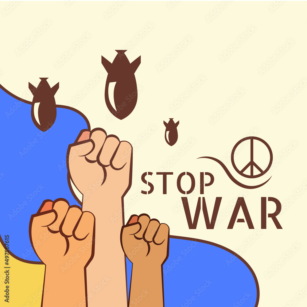 Fototapeta premium ukraine russia conflict stop war poster bomb blast hand protest Ukrainian flag peace design banner