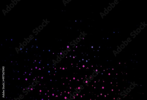Dark pink, blue vector backdrop with lines, circles, rhombus.