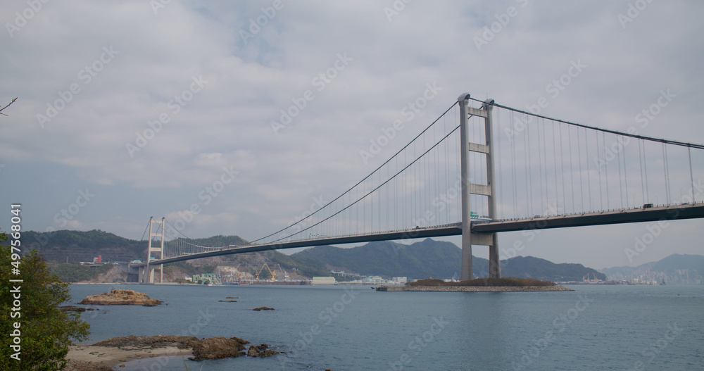 Tsing Ma Suspension bridge in Hong Kong city