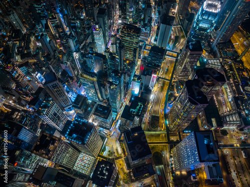 Top donw view of Hong Kong city at night