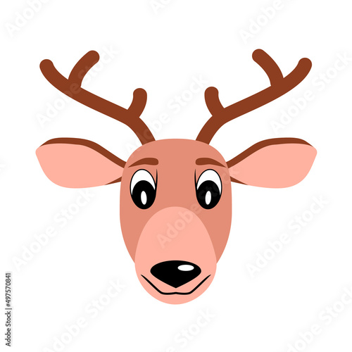 Funny,cartoon deer face isolated on a white background.Vector flat illustration of an animal portrait.