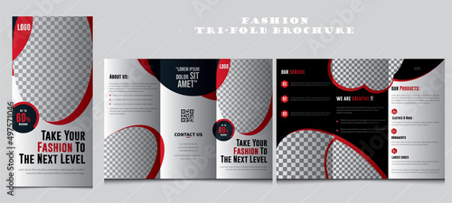 Fashion Trifold Brochure | Business Brochure Template | Red Color Brochure Design, Advertising, Company Brochure, Editable Brochure Template, 