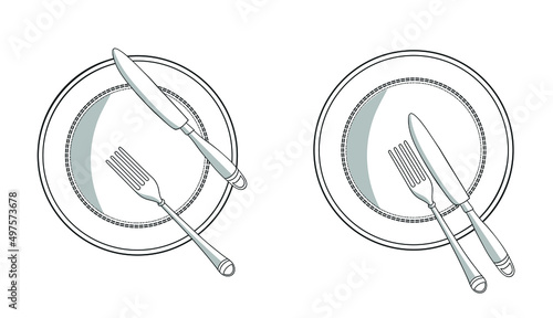 Vectorized plate spoon knife with shading, table  etiquette, manner