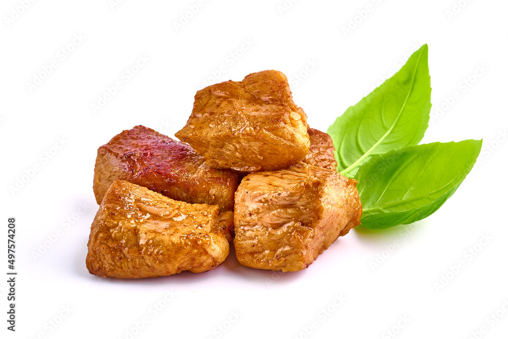 Stewed pork goulash, isolated on white background. Stewed pork goulash, isolated on white background.
