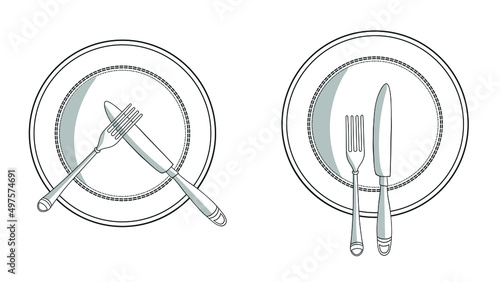 Plates spoon fork knife on table minimal vector illustration