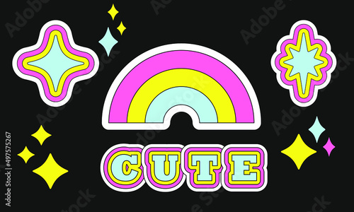 Trendy retro stickers vector illustration in cartoon style. Aesthetic retro Icon, logo, social media decoration. 