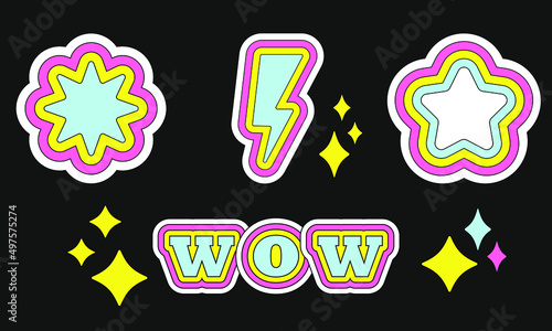 Trendy retro stickers vector illustration in cartoon style. Aesthetic retro Icon, logo, social media decoration. 