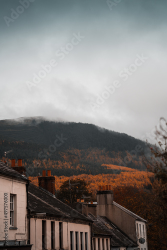 Mountain with the cloudy sky in the background on a a rainy autumn day in Rostrevor, Ireland photo