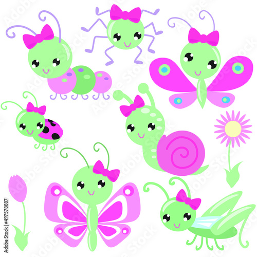 Cute girly insects vector cartoon illustration