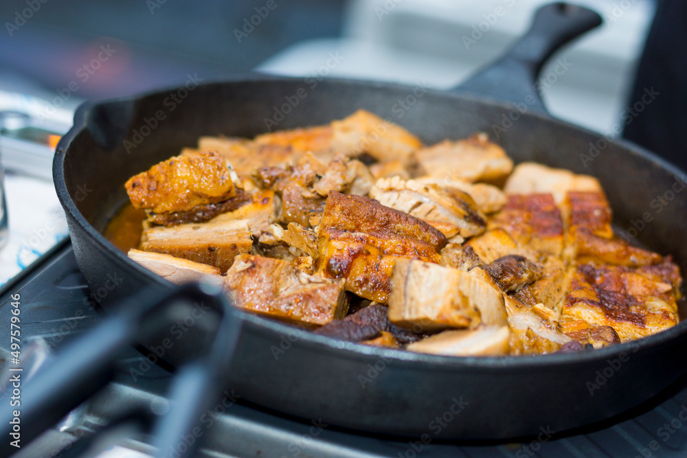 frying pan with meat frying pan with meat