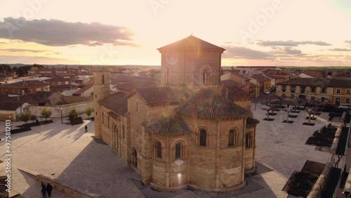 Aerial view of famous romanesque church San Martin de Tours in Fromista, Palencia, Spain. High quality 4k footage. High quality 4k footage photo