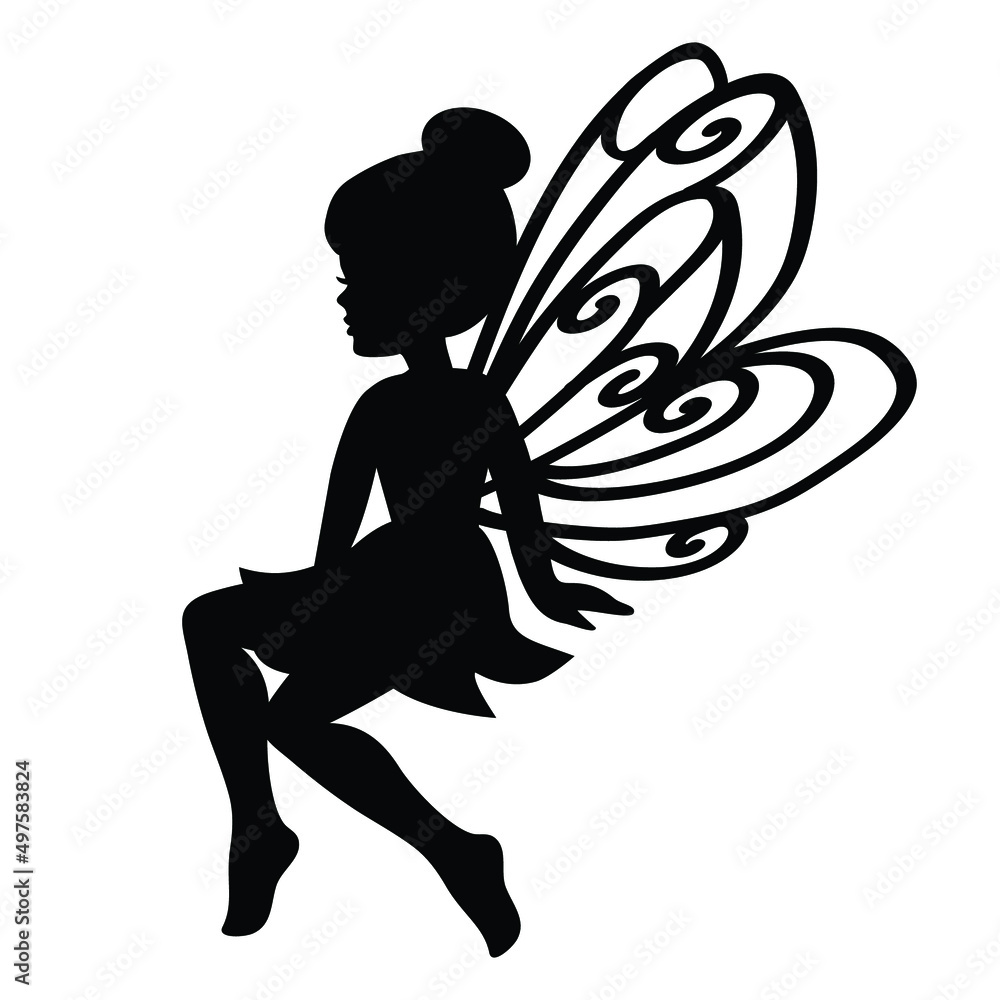 Fairy black silhouette vector cartoon silhouette Fairy black silhouette vector cartoon silhouette