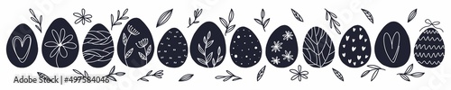 Vector Easter pattern with Easter egg drawings drawn by hand