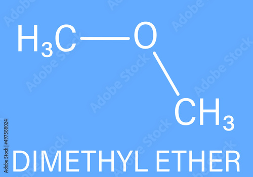 Dimethyl ether, methoxymethane, DME, molecule. Skeletal formula.