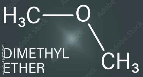 Dimethyl ether, methoxymethane, DME, molecule. Skeletal formula.