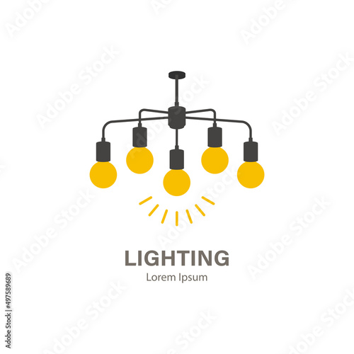 Logo with chandeliers for the store with a modern design. Vector illustration with various silhouettes of light bulbs. Lighting store. Home decor for interior decoration.