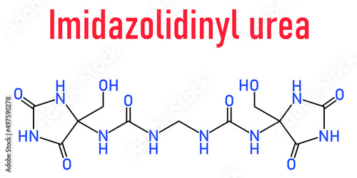 midazolidinyl urea antimicrobial preservative molecule (formaldehyde releaser). Skeletal formula.
