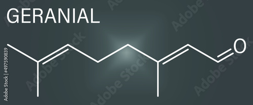Geranial lemon fragrance molecule. Citral. Skeletal formula.
