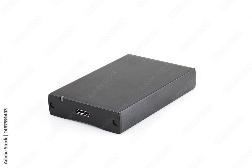 External hard drive disc with usb 3.0 cable, black. Best way of data storage on portable hdd. Close-up side left view isolated on white background. Full depth of field. External hard drive disc with usb 3.0 cable, black. Best way of data storage on portable hdd. Close-up side left view isolated on white background. Full depth of field.