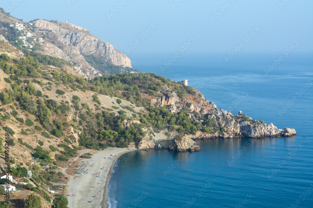 Costa tropical in Andalusia, Spain, view on beaches near la Herradura touristic town with subtropical climate in Europe