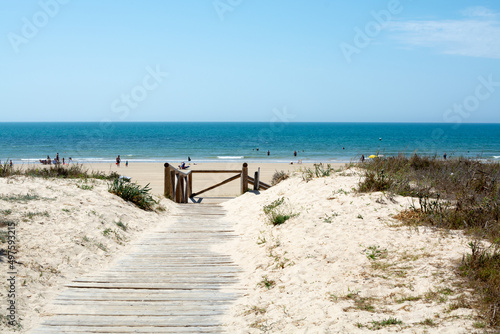 Golden sandy beaches near Sanlucar de Barrameda  small Andalusian town  Spain