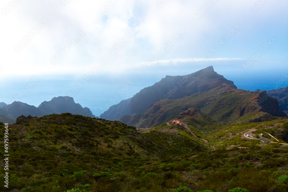 Fototapeta premium Difficult accessible hidden in mountains and ravines small scenery village Masca, Tenerife, Canary islands, Spain