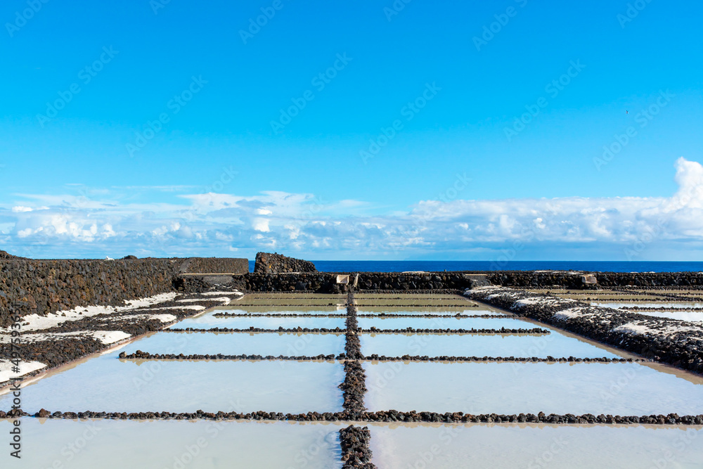 Sea salt works on salinas Fuencaliente, south of La Palma island, Canary, Spain