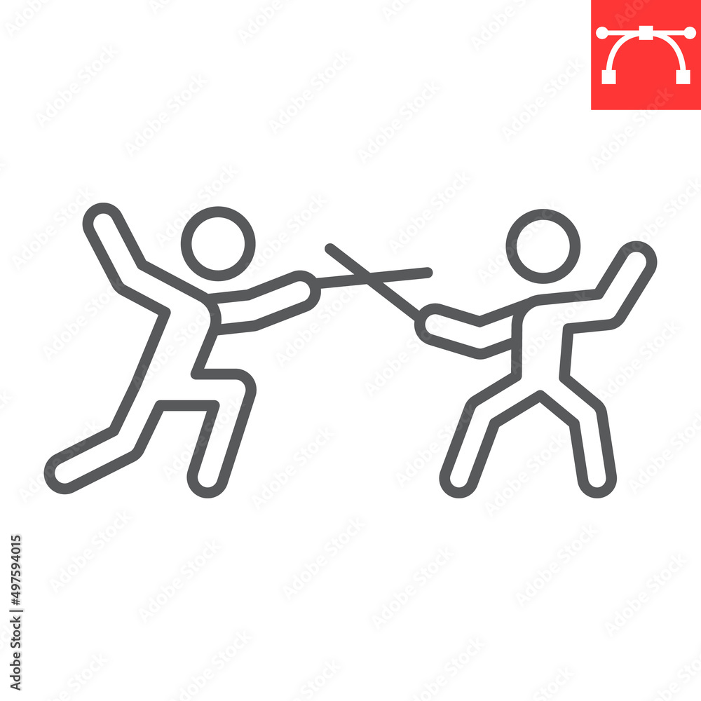 Fencing sport line icon, sport and fight, fencing vector icon, vector graphics, editable stroke outline sign, eps 10. Fencing sport line icon, sport and fight, fencing vector icon, vector graphics, editable stroke outline sign, eps 10.